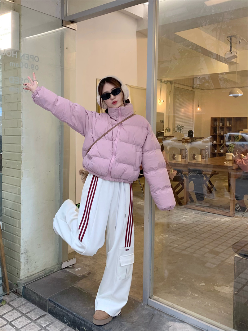 Real shot of American retro short cotton coat autumn and winter stand collar bread coat cotton coat overalls suit