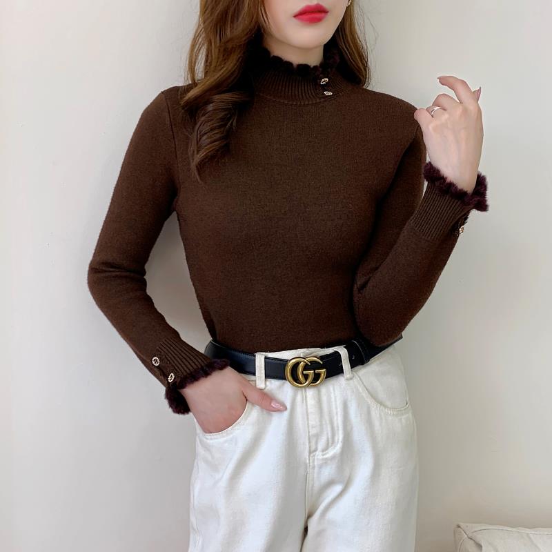 加絨加厚毛衣女冬設計感洋氣一體絨保暖打底衫內搭秋冬半高領上衣