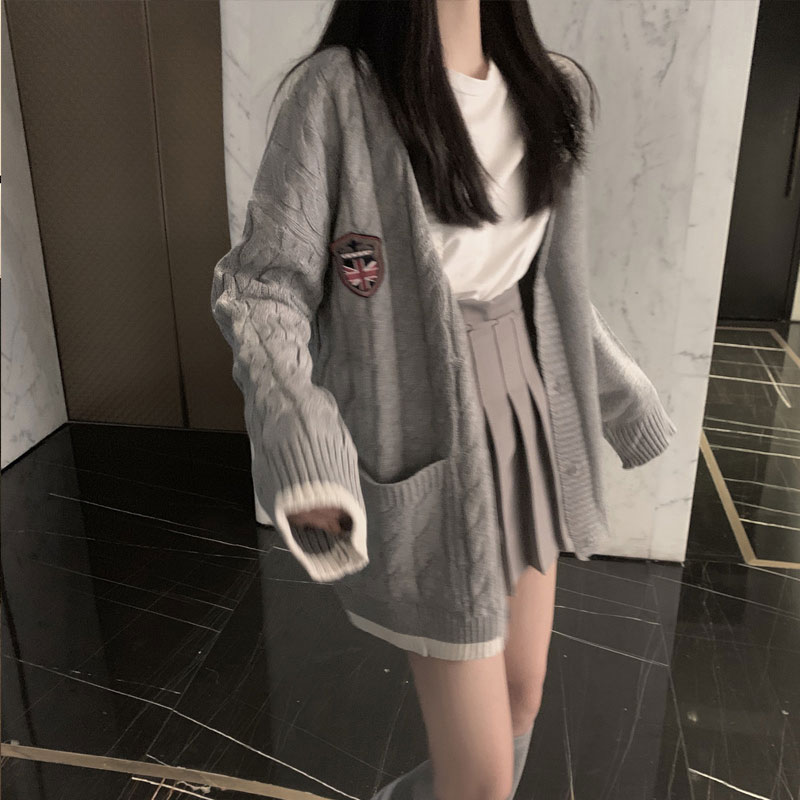 春季小個子韓系港風復古chic毛衣外套半身裙洋氣減齡三件套裝女