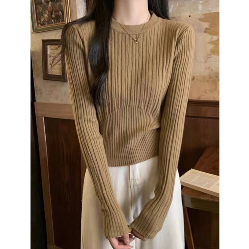Chic slim fit round neck bottoming shirt for women autumn and winter 2024 new high-end sweater with long-sleeved sweater top