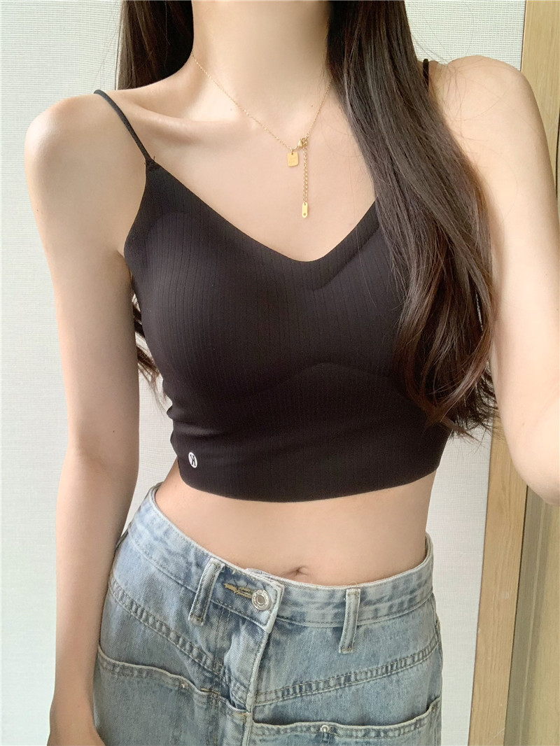 實拍~帶胸墊小吊帶甜辣背心美背西裝內搭外穿設計感上衣