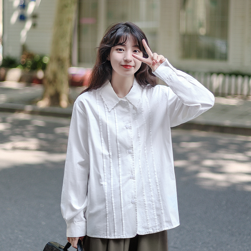 內搭白色襯衫女設計感日系學院風小清新百搭純棉長袖襯衣