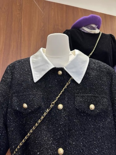 Welfare style spliced ​​collar down small fragrance coat women's mid-length winter high-end slim woolen coat trendy