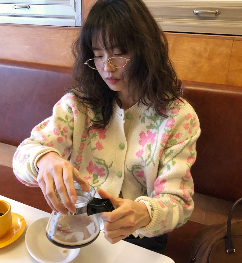 INS韓國東大門！小清新提花圓領單排扣春季毛衣開衫外套