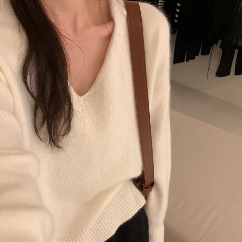 復古V領浣熊絨套頭毛衣女2023冬季新款慵懶風寬鬆軟糯加厚針織衫