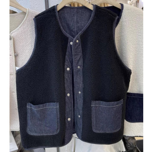 Lamb wool vest for women's outer wear autumn and winter  new Korean loose and versatile denim vest jacket for small people