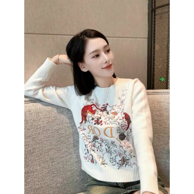 2023早秋新款高級設計感小眾上衣顯瘦重工刺繡小香風針織衫毛衣女