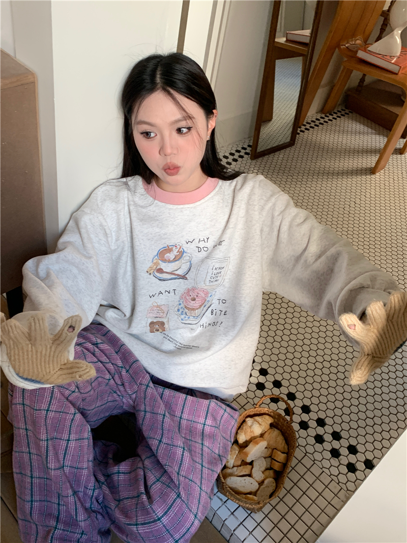 實拍 百搭童趣寬鬆加絨加厚衛衣