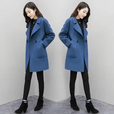 Autumn and winter woolen coats for women, mid-length Korean style woolen coats, loose and slim woolen coats for small people