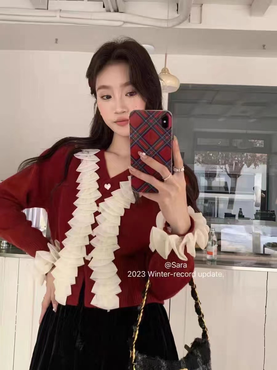 BB·韓系風 名媛小香風甜美淑女氣質美女毛衣衫雪紡花邊優雅感穿搭