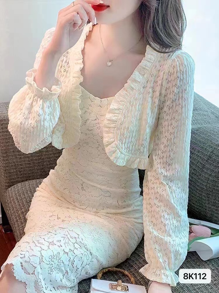 New Korean style design girly fungus lace long-sleeved sun protection cardigan top for women