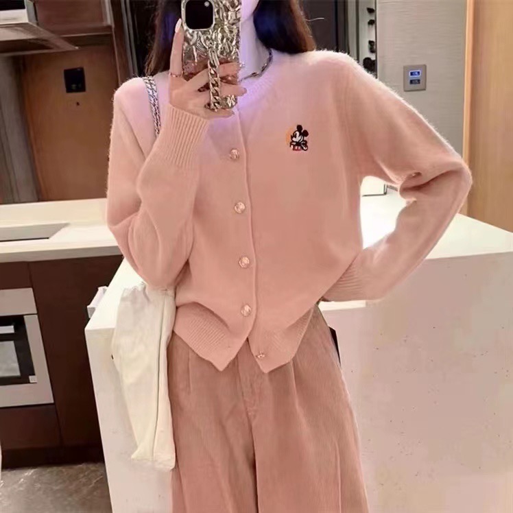 韓系卡通刺繡小金扣針織開衫女秋冬新款休閒短款百搭氣質毛衣外套