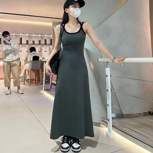 SRYS American street slim black camisole mid-length sleeveless dress new women's skirt long skirt