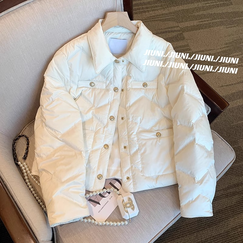 White lapel gold buckle small fragrant style cotton coat for women winter 2023 new Korean fashion versatile warm thick coat