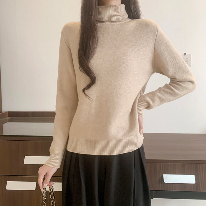 實拍 2024春秋韓版加厚一體絨內搭高領長袖保暖針織衫毛衣女