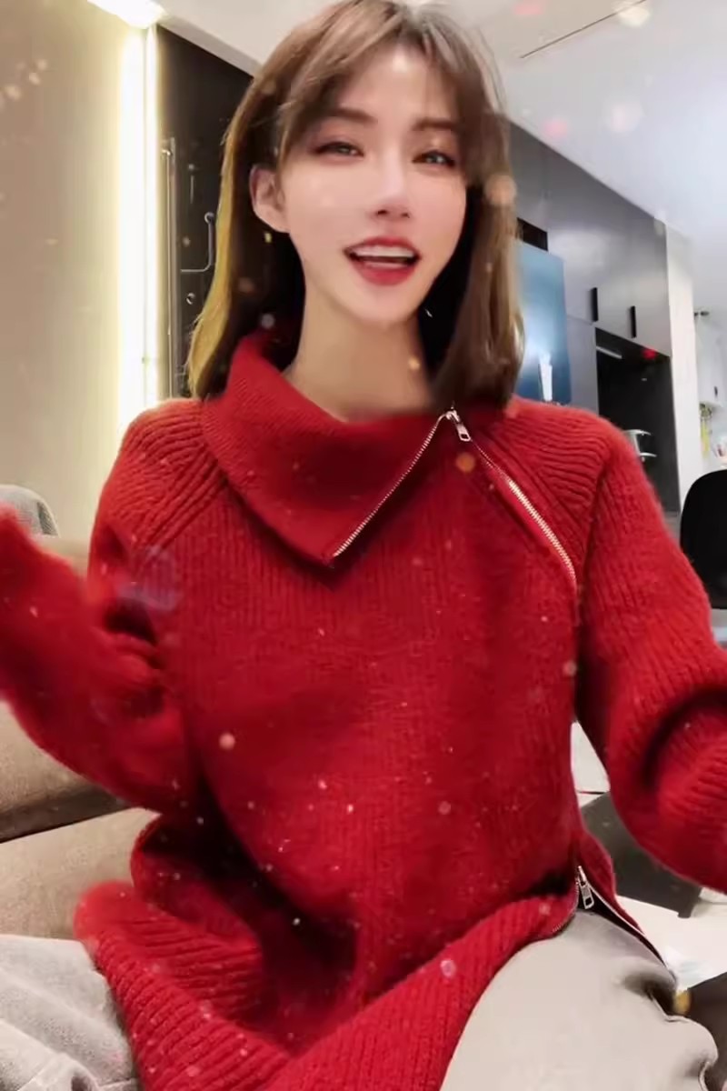 早春秋女裝2023新款顯瘦本命年紅色高領毛衣時尚打底衫上衣女