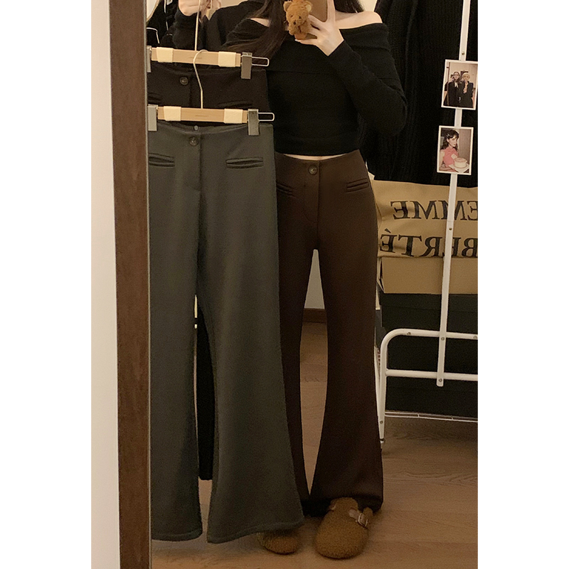 Actual shot of 2024 new velvet casual pants with design sense suit pants for women, micro-flare slimming pants