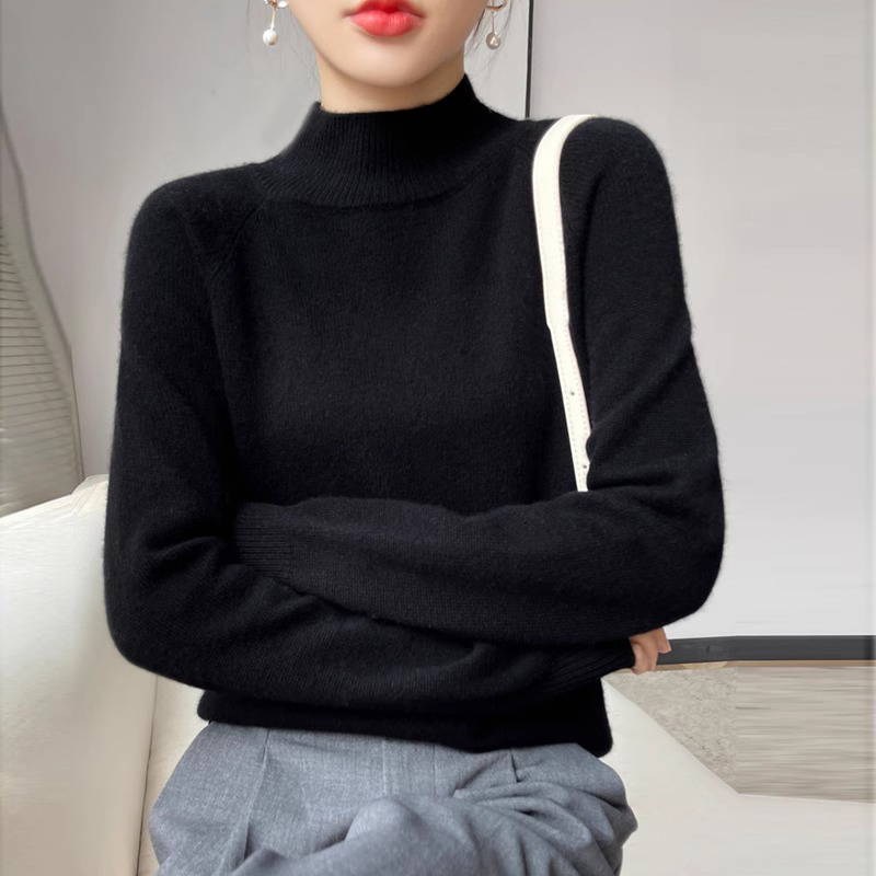 黑色半高領毛衣女秋冬季2023新款加厚內搭絕美上衣針織打底衫