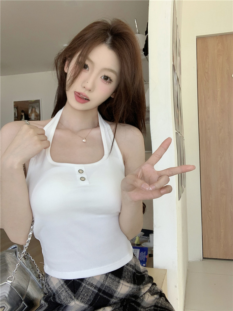 實拍~2024早春新款掛脖吊帶背心外穿百搭辣妹無袖打底衣