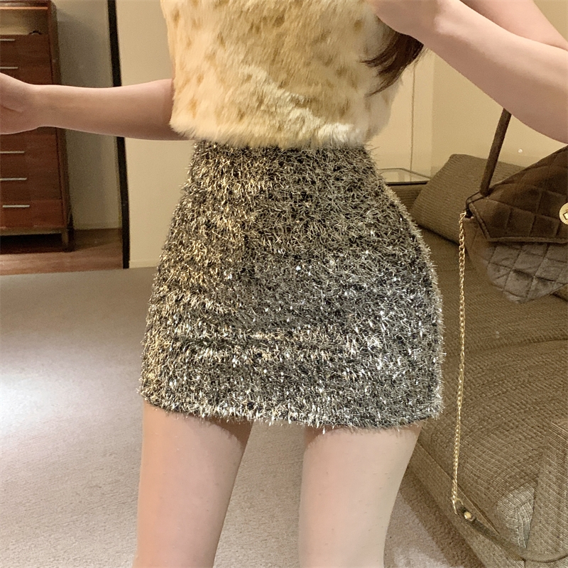 Actual shot of autumn and winter pure lust hottie high-waisted slimming A-line design hip-hugging versatile skirt short skirt for women