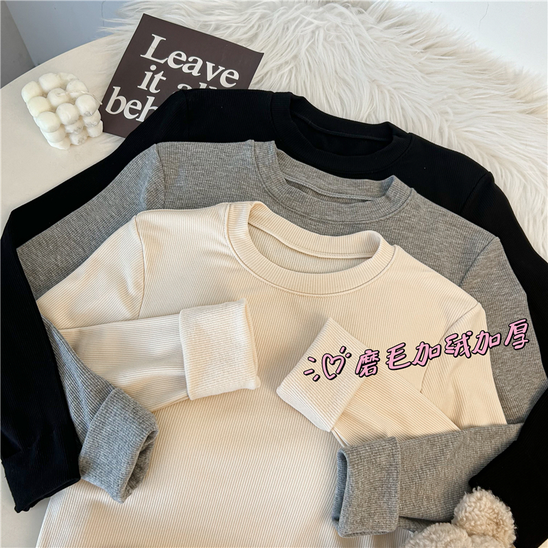 Real shot!  Winter stand collar bottoming shirt women's thin velvet brushed bottoming shirt long sleeve T-shirt top