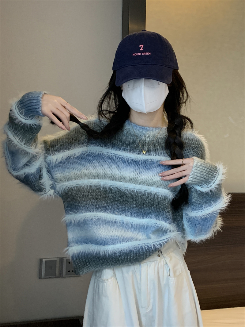 實拍 新款高品質暈染七彩流蘇毛毛簡約寬鬆顯瘦百搭毛衣