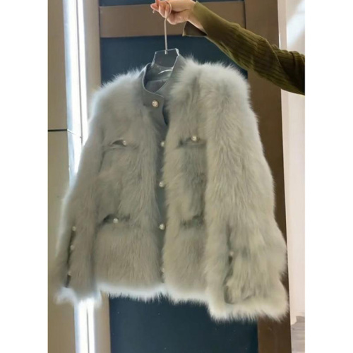 Quality Inspection Officer Picture 2024 New Style Small Fragrance Pearl Button Fur Top Autumn and Winter New Fashion Stitching Fur Jacket