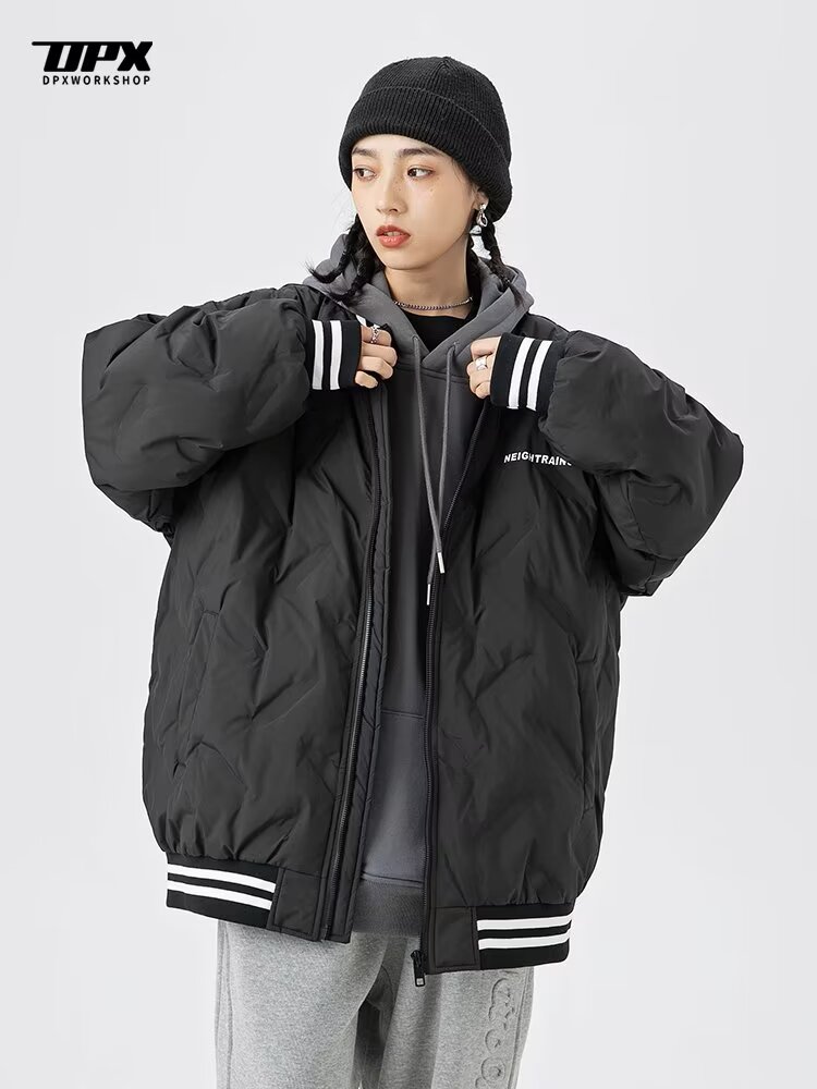 Trendy high street baseball cotton jackets for men and women in winter American retro loose high-end casual couple cotton jackets