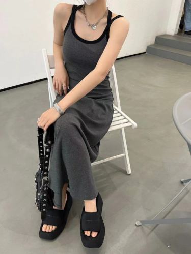 SRYS American street slim black camisole mid-length sleeveless dress new women's skirt long skirt