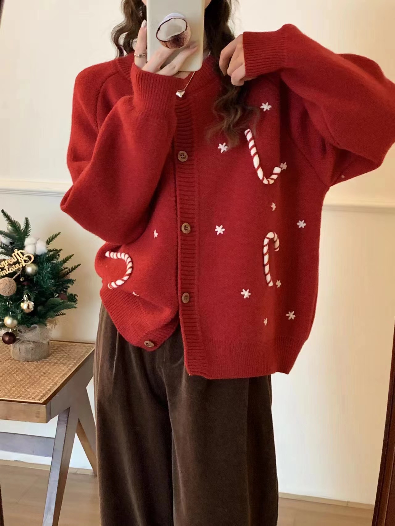 外單新款圓領單排扣刺繡雪花立體毛毛蟲針織衫可愛甜美開衫