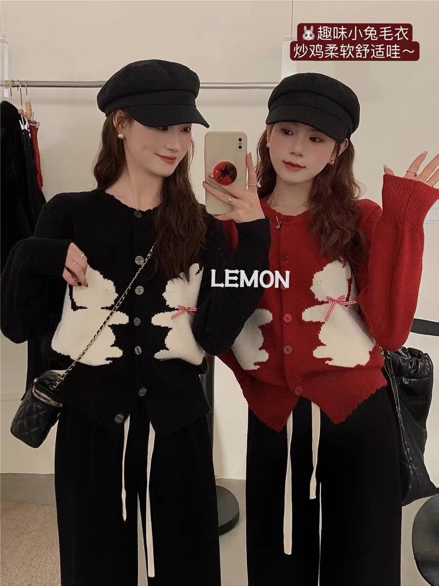 THE LEMON 2023年秋冬新款氣質減齡小兔設計百搭開衫保暖毛衣