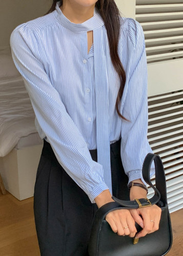 chic 春秋韩版时尚小众领带系带单排扣休闲百搭衬衫上衣
