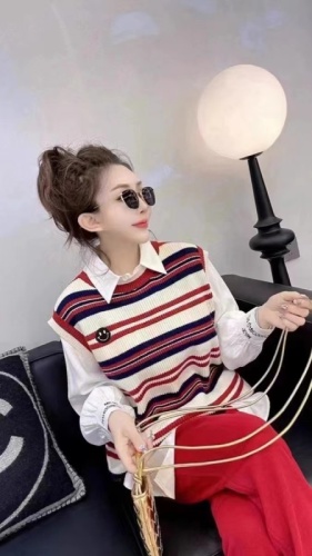 European station spring autumn and winter all-match sweet V-neck brooch vest knitted cardigan women's loose sweater jacket top