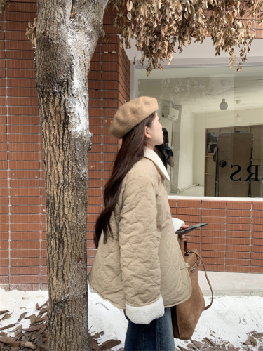 Actual shot~Japanese gentle milk puffer jacket winter double-sided lambswool plus velvet jacket Korean version for small people