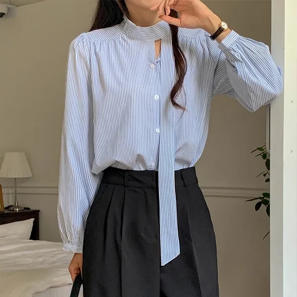 chic 春秋韓版時尚小眾領帶系帶單排扣休閒百搭襯衫上衣