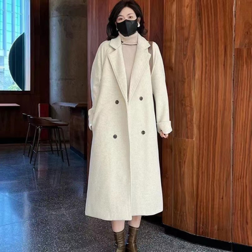 Quilted plush large size loose cotton thickened suit collar woolen coat mid-length plush woolen coat