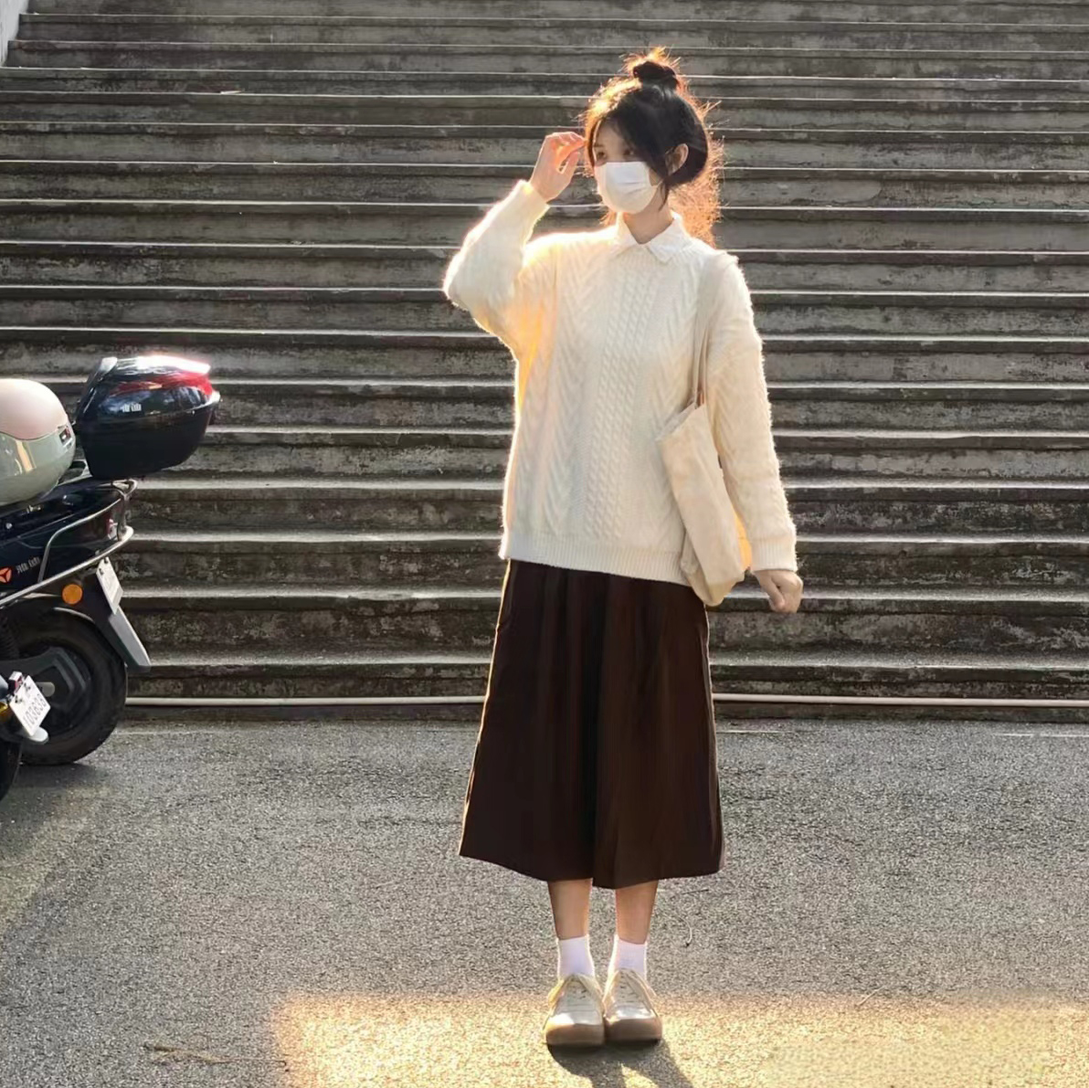 法式鹽系高級感冬裝麻花毛衣毛呢半身裙學院風鹽系穿搭小個子套裝