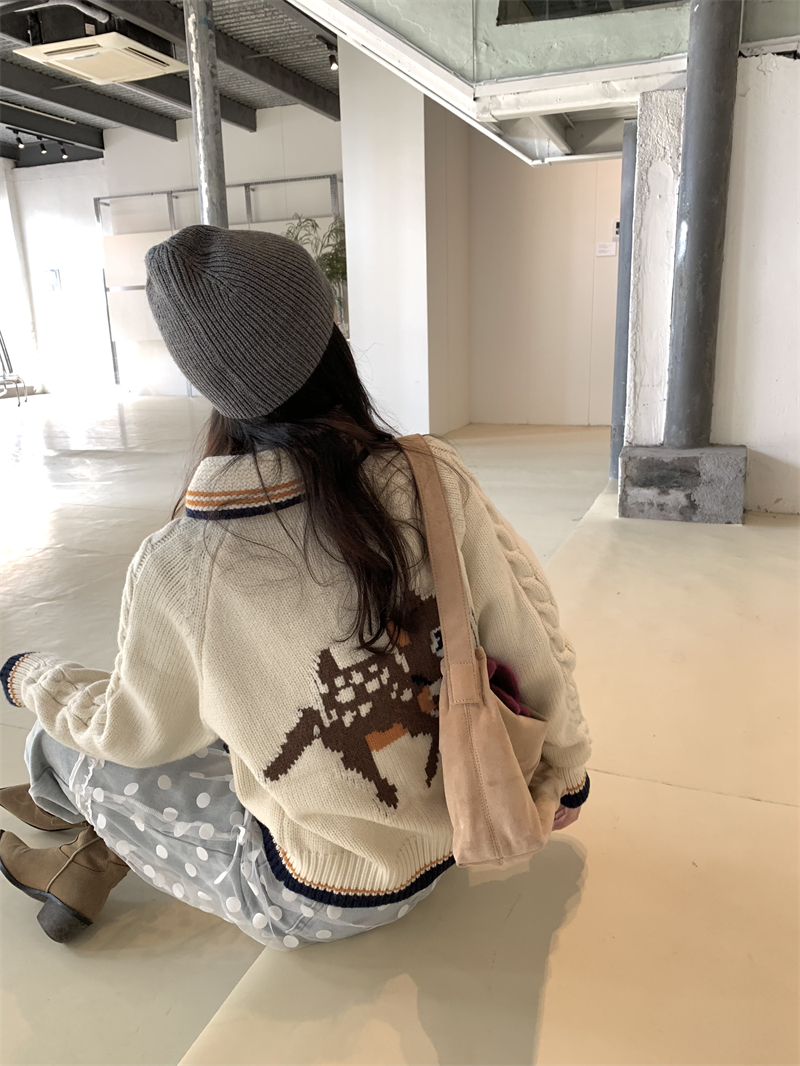 實拍  韓里韓氣~小鹿斑比小翻領拉鏈毛衣外套