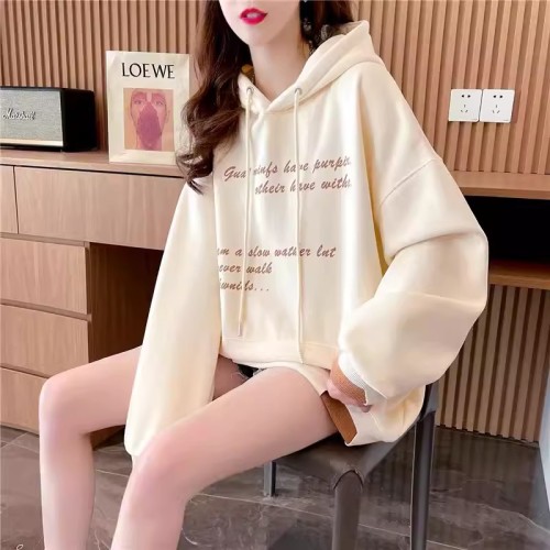 Pure cotton Chinese cotton | Back collar | Korean style loose contrast printed hooded sweatshirt for women