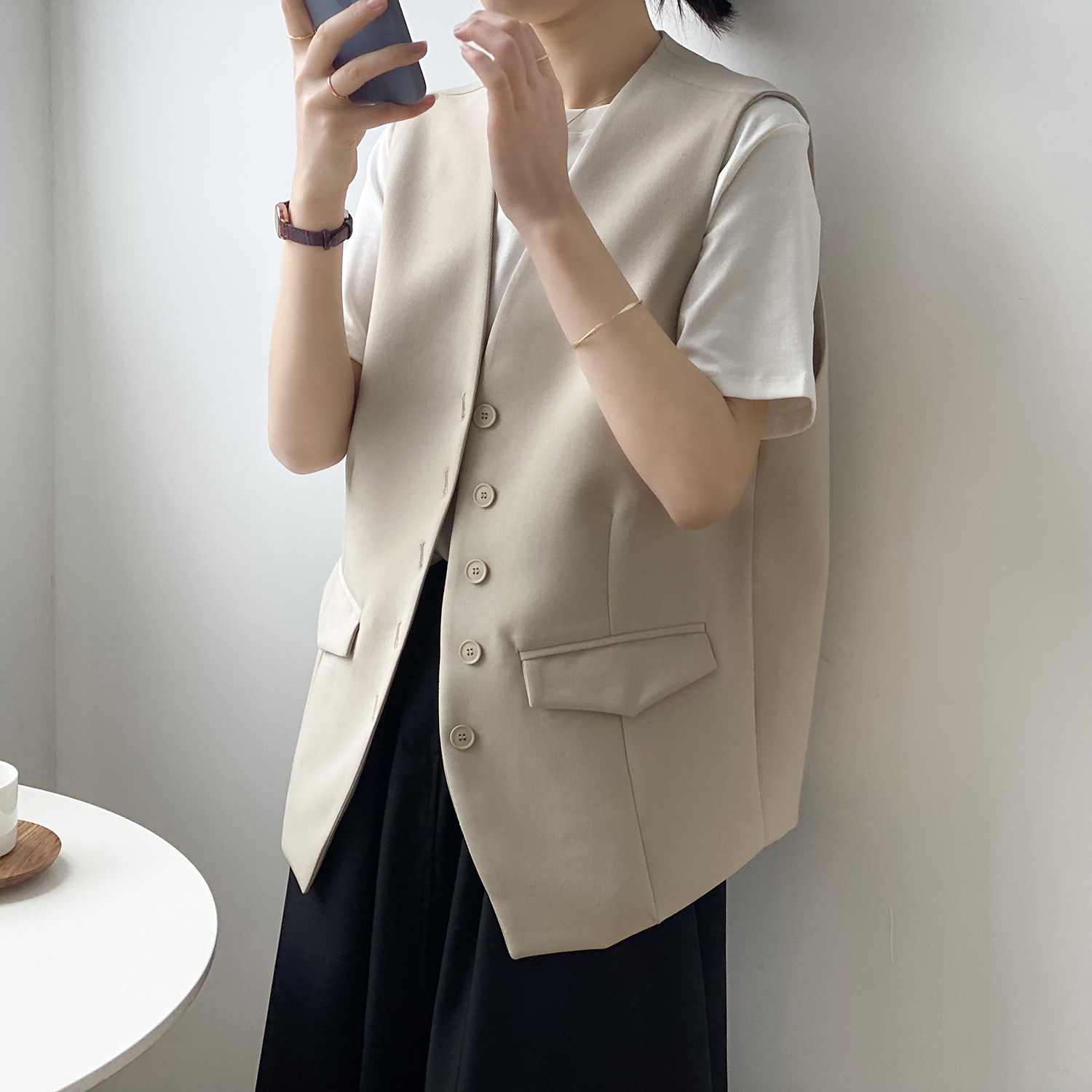 Actual shot ~ Temperament suit vest for women 2024 spring new Korean style loose sleeveless single-breasted vest jacket