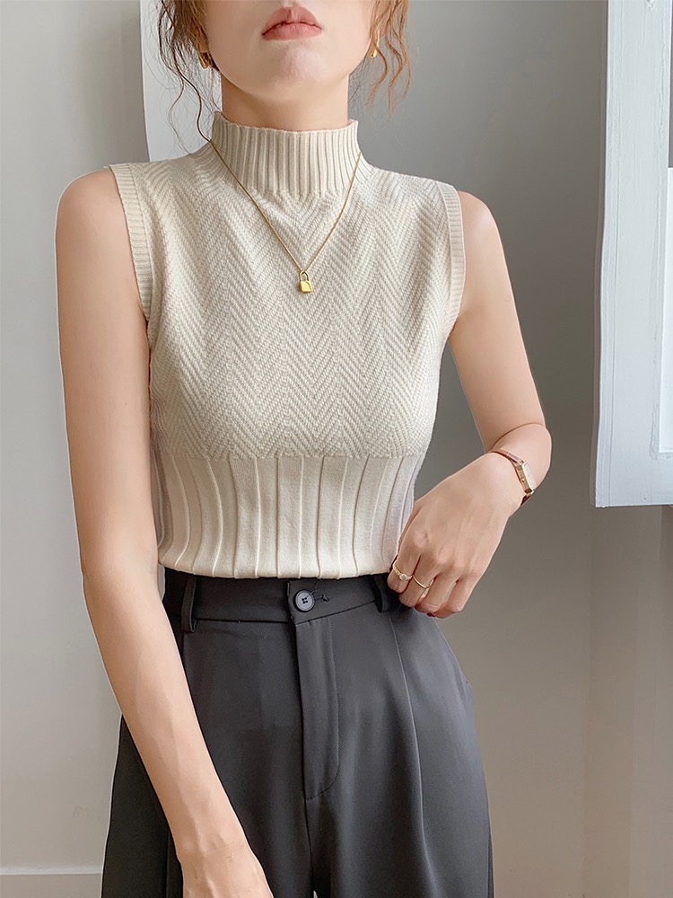 Camisole women's inner wear 2023 new autumn and winter slim half turtleneck knitted bottoming shirt with suit sleeveless top