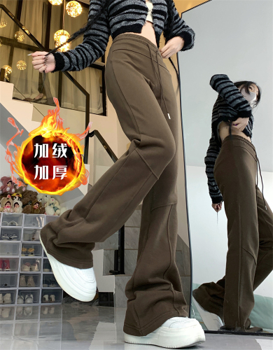-Real shot of 320g all-in-one velvet autumn and winter new style plus velvet versatile loose wide-leg flared pants