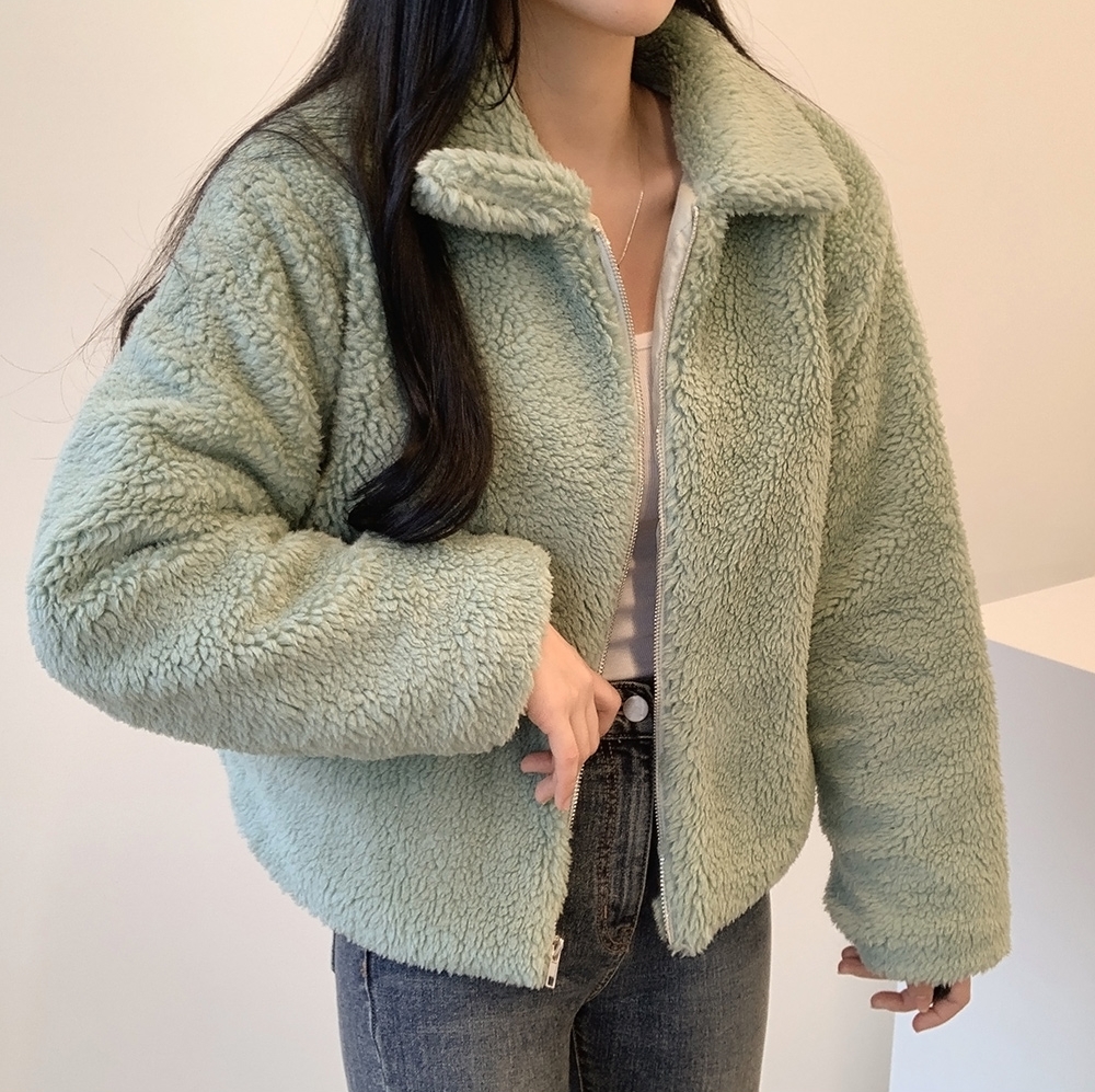 Size update chic Korean autumn and winter casual fashion lapel lamb wool thickened short jacket cotton coat