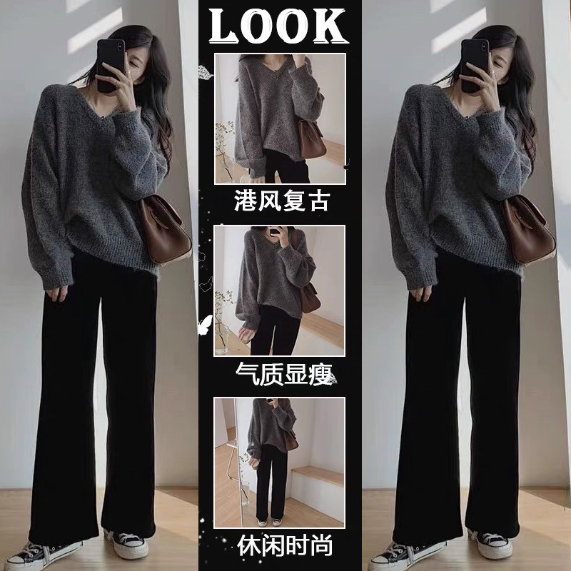 春裝2023年新款洋氣減齡休閒兩件套裝秋冬大碼胖mm毛衣顯瘦闊腿褲