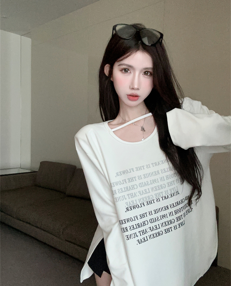 Actual shot of the new autumn and winter Korean style thickened brushed loose large printed T-shirt bottoming top