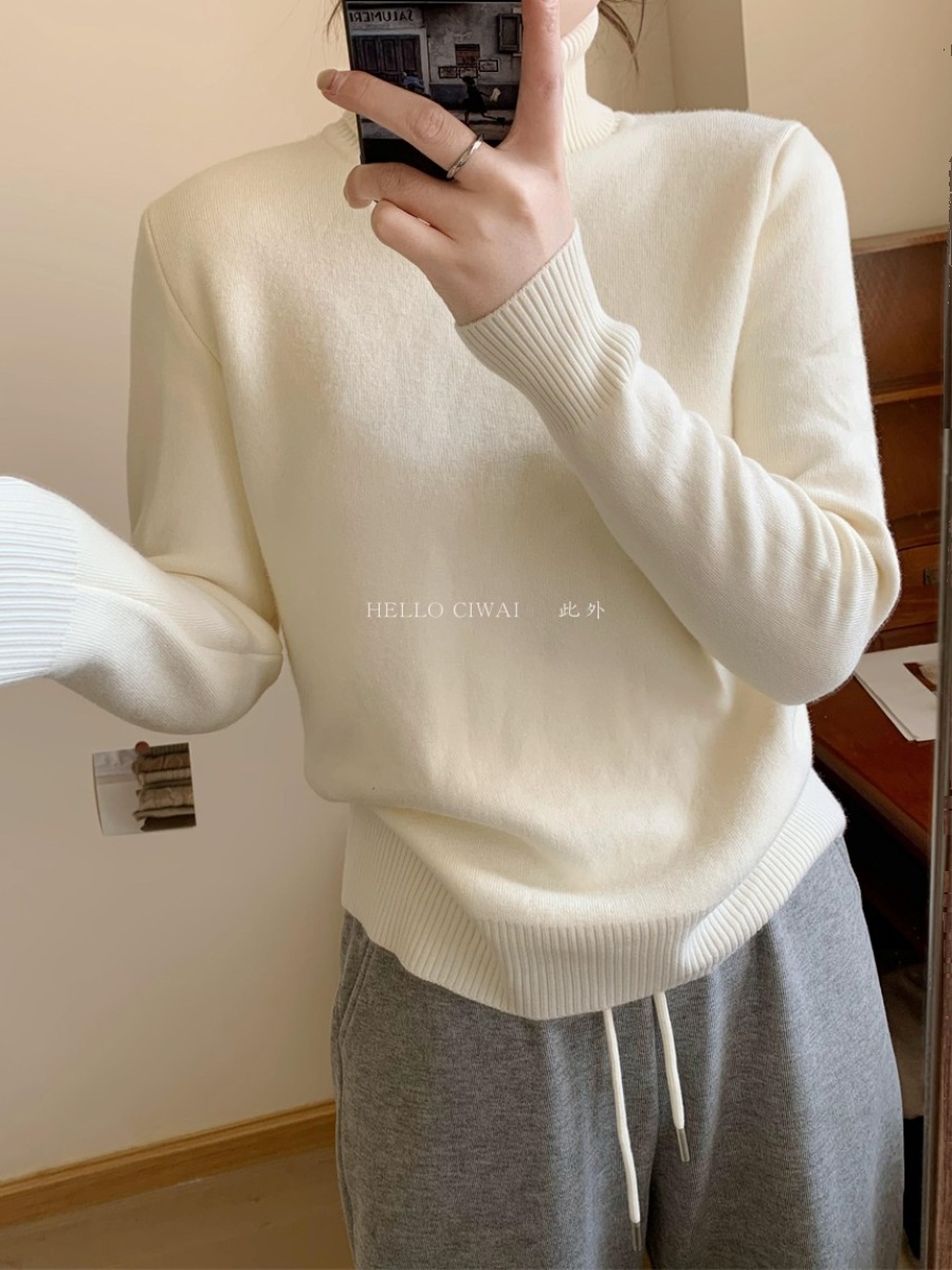 白色高領毛衣女2023秋冬內搭小個子保暖加厚打底衫修身針織衫上衣