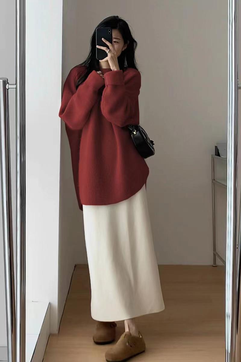 紅色穿搭聖誕毛衣女外套加厚秋冬季2023年新款慵懶風軟糯針織上衣
