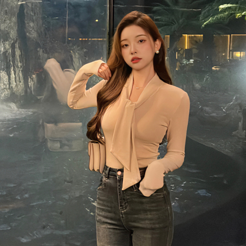French style inner layering shirt for women, autumn and winter high-end 2023 new popular style, chic, slim and beautiful short top