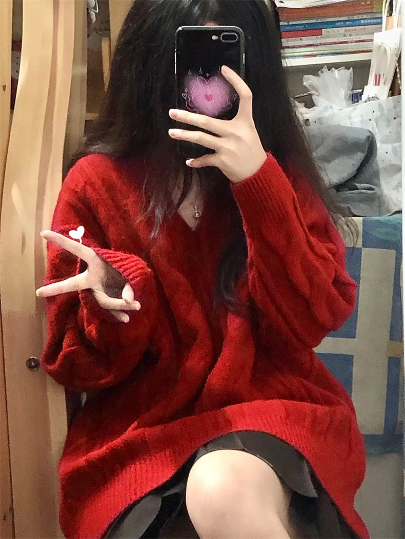 今年流行漂亮紅色小香風毛衣外套女半身裙兩件套深冬裝搭配一整套