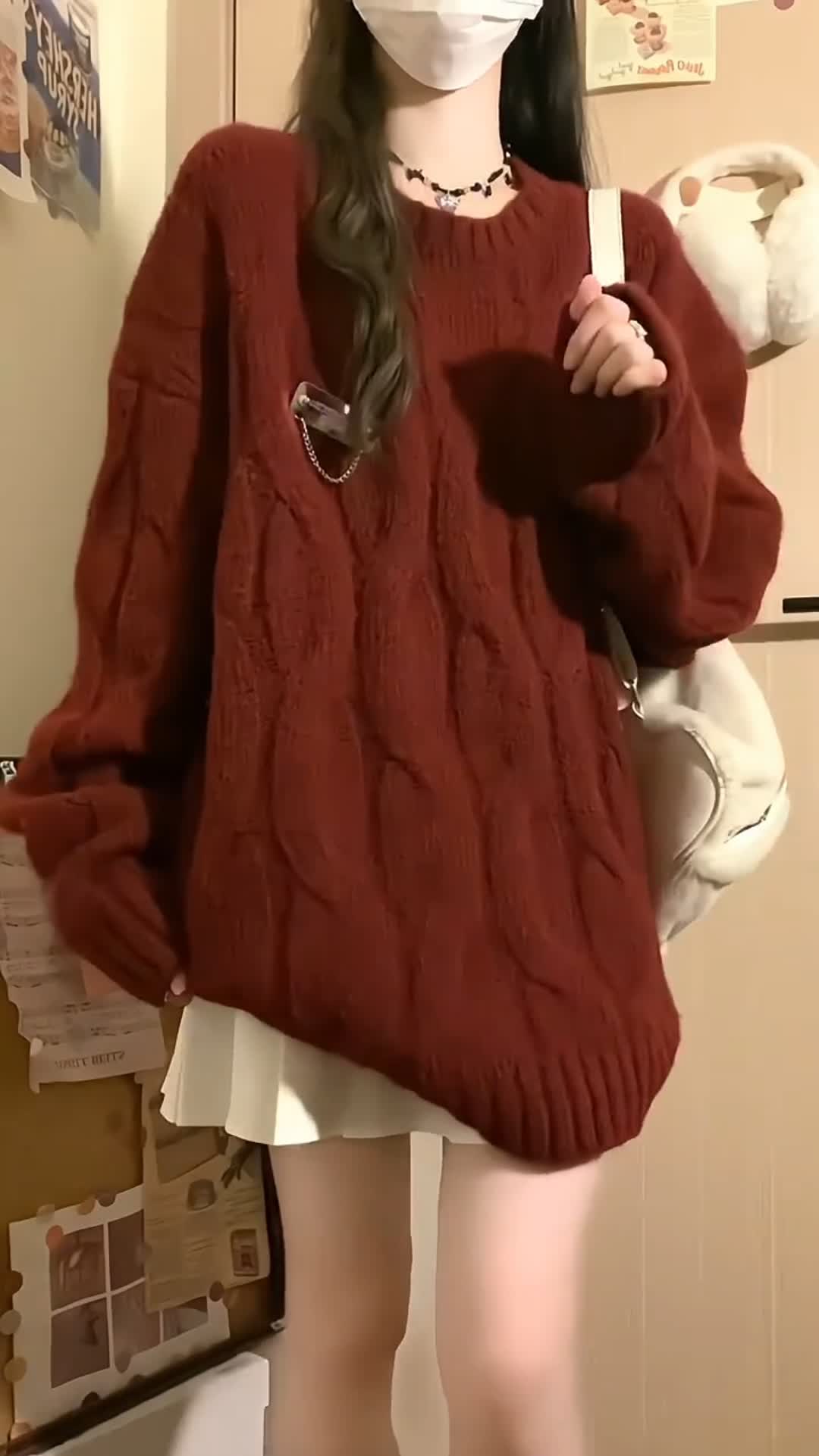 秋冬過年新年紅色毛衣白色百褶裙套裝聖誕復古減齡小個子兩件套